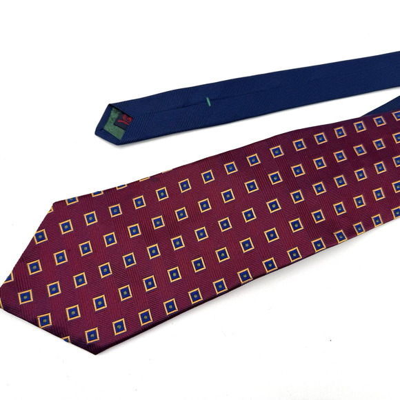 Vintage 1990’s Tommy Hilfiger Hand-Made 100% Silk Neck Tie MADE IN USA Red Blue - Picture 2 of 8